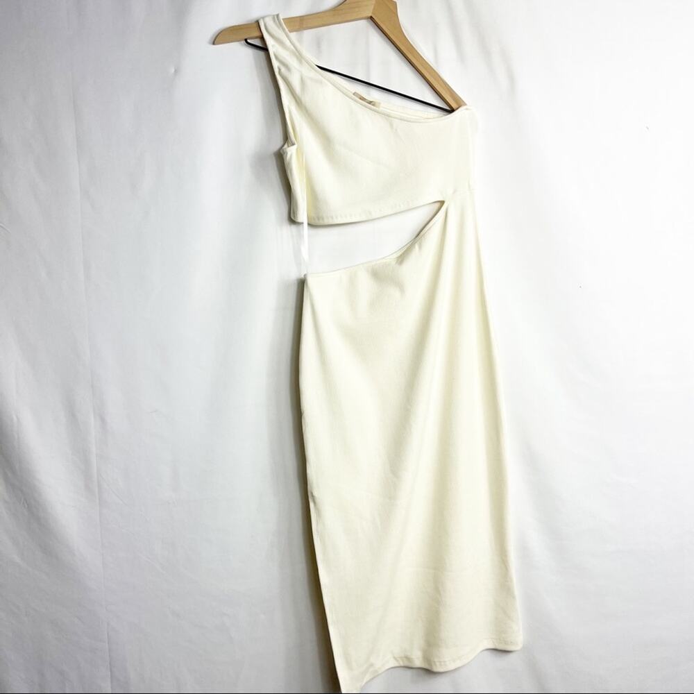 ANTHROPOLOGIE Bordeaux Asymmetrical Cutout Dress NWT Ivory in Large - Picture 2 of 7